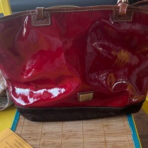 Dooney & Bourke Glossy Red and Brown Tote